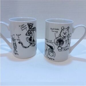 Churchill Disney Winnie The Pooh Mugs Tigger Piglet Eeyore Set of 2 White Black